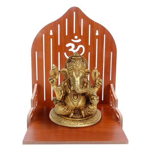 Elegant Wooden Mandir for Home – Wall Mounted Temple with Storage & Puja Set
