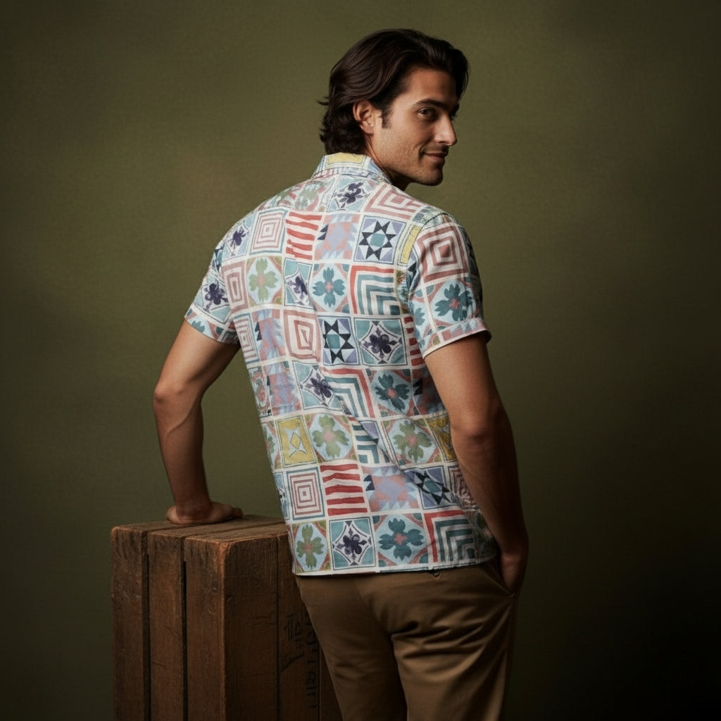 Men’s Fancy Printed Cuban Collar Rayon Shirt – Trendy Casual Wear