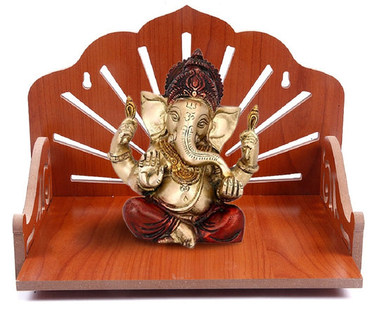 Elegant Wooden Mandir for Home – Wall Mounted Temple with Storage & Puja Set