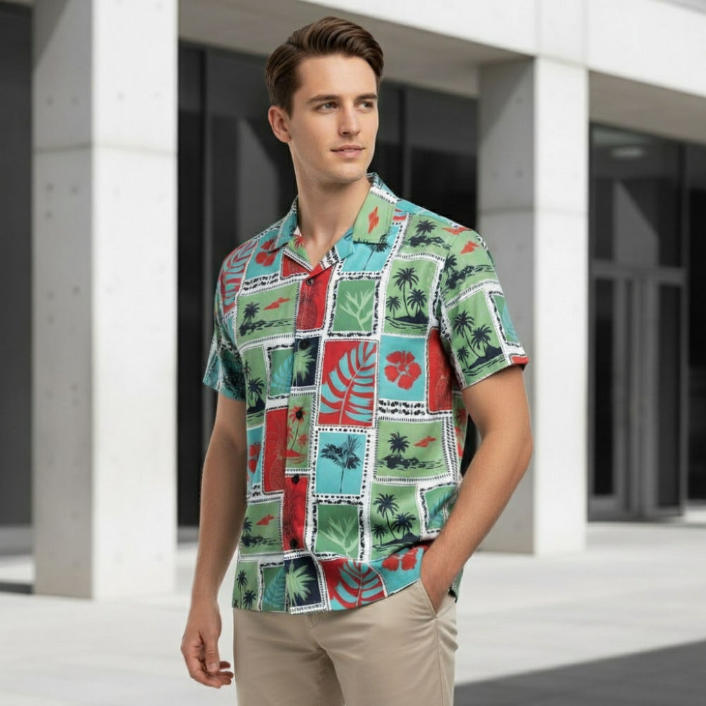 Men’s Fancy Printed Cuban Collar Rayon Shirt – Trendy Casual Wear