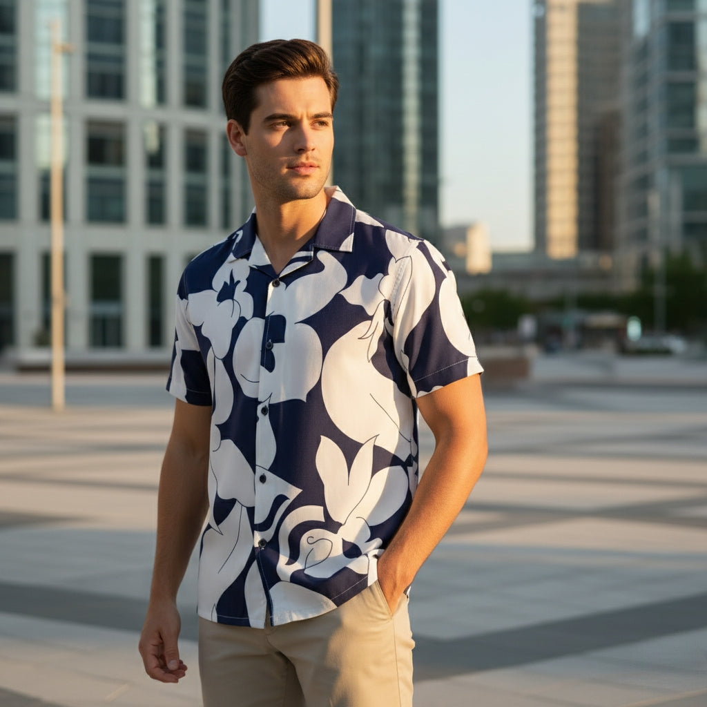 Men’s Fancy Printed Cuban Collar Rayon Shirt – Trendy Casual Wear