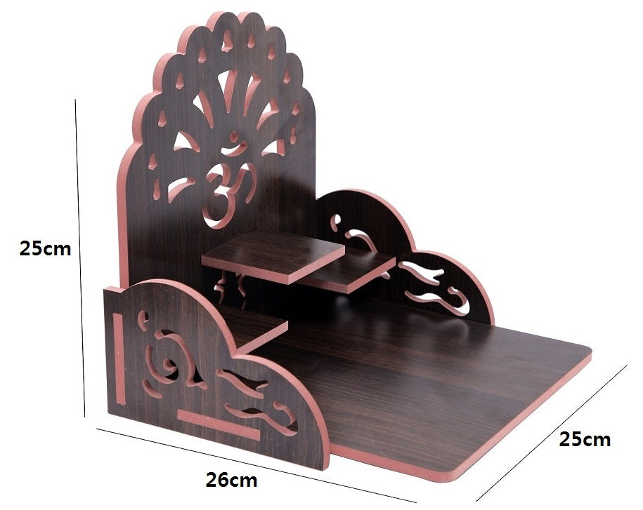Elegant Wooden Mandir for Home – Wall Mounted Temple with Storage & Puja Set