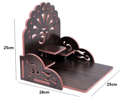 Elegant Wooden Mandir for Home – Wall Mounted Temple with Storage & Puja Set