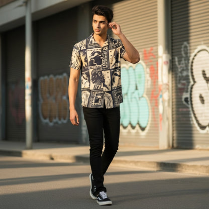 Men’s Fancy Printed Cuban Collar Rayon Shirt – Trendy Casual Wear