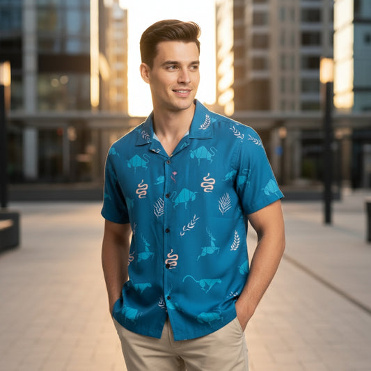 Men’s Fancy Printed Cuban Collar Rayon Shirt – Trendy Casual Wear