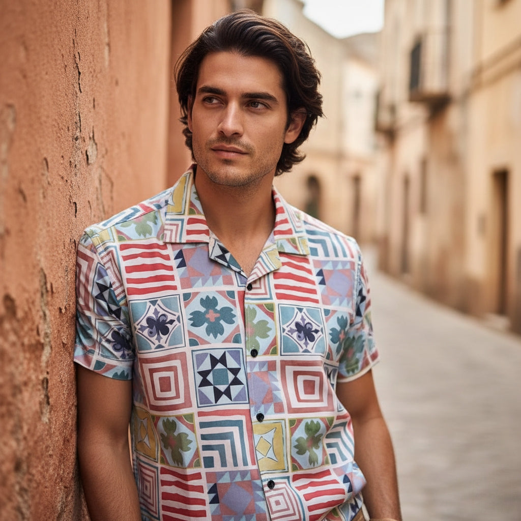 Men’s Fancy Printed Cuban Collar Rayon Shirt – Trendy Casual Wear