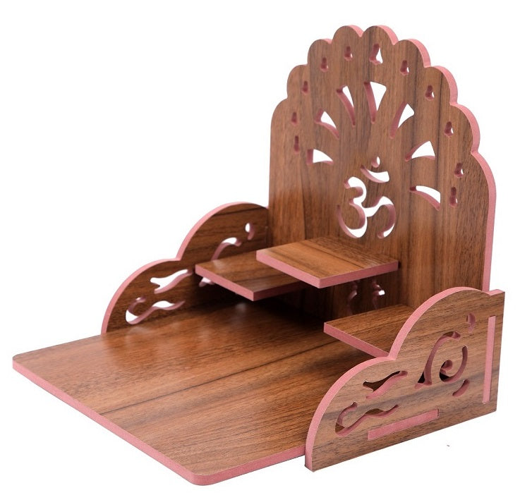 Elegant Wooden Mandir for Home – Wall Mounted Temple with Storage & Puja Set