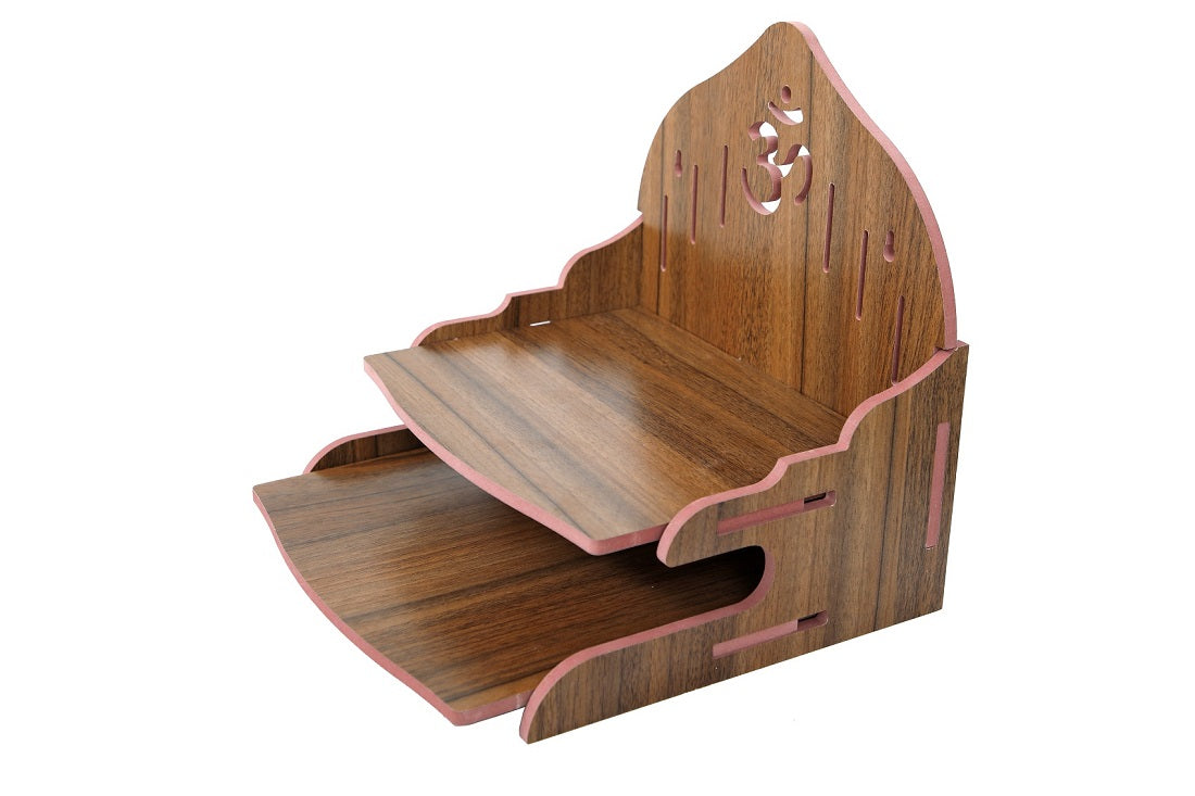 Elegant Wooden Mandir for Home Wall Mounted Temple with Storage & Puja Set