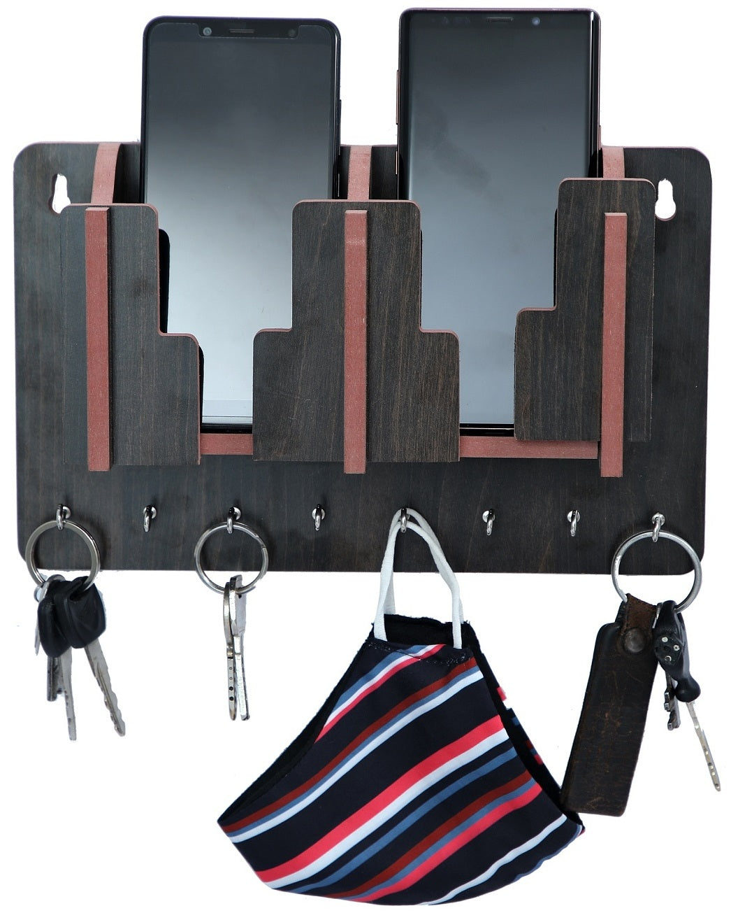 Dual Wooden Wall Mounted Key Holder with 8 Hooks & Mobile Stand