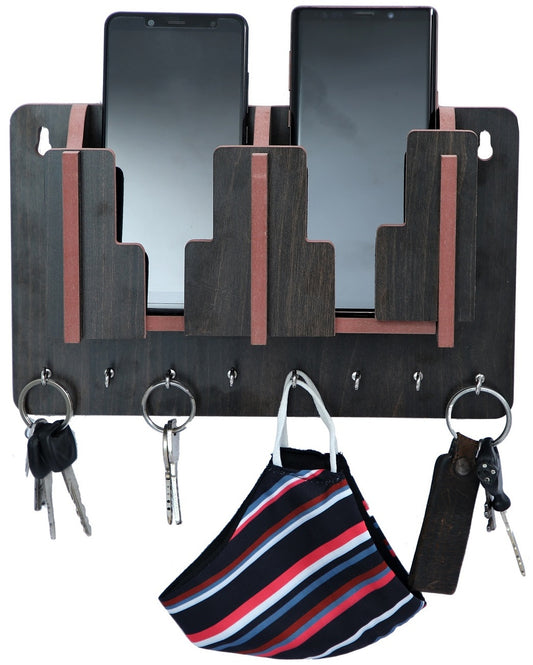 Dual Wooden Wall Mounted Key Holder with 8 Hooks & Mobile Stand