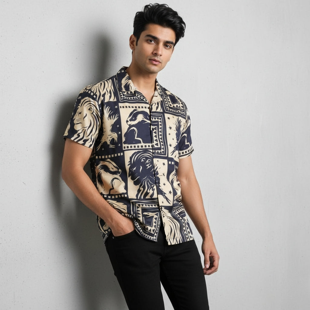 Men’s Fancy Printed Cuban Collar Rayon Shirt – Trendy Casual Wear