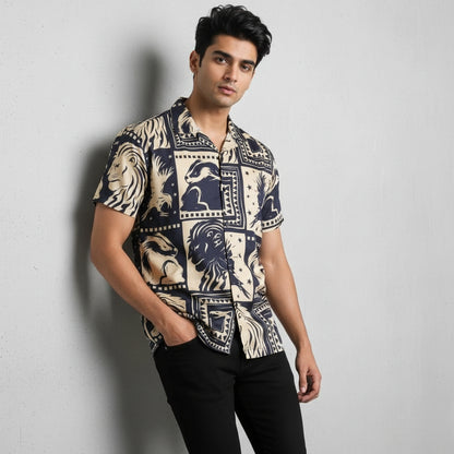 Men’s Fancy Printed Cuban Collar Rayon Shirt – Trendy Casual Wear