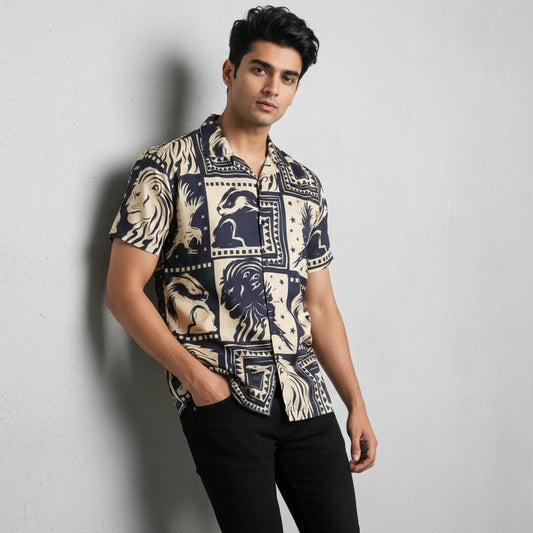 Men’s Fancy Printed Cuban Collar Rayon Shirt – Trendy Casual Wear