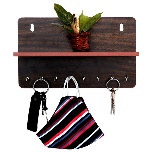 Stylish Wooden Wall Shelf with Key Holder