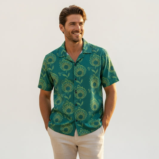 Men’s Fancy Printed Cuban Collar Rayon Shirt – Trendy Casual Wear