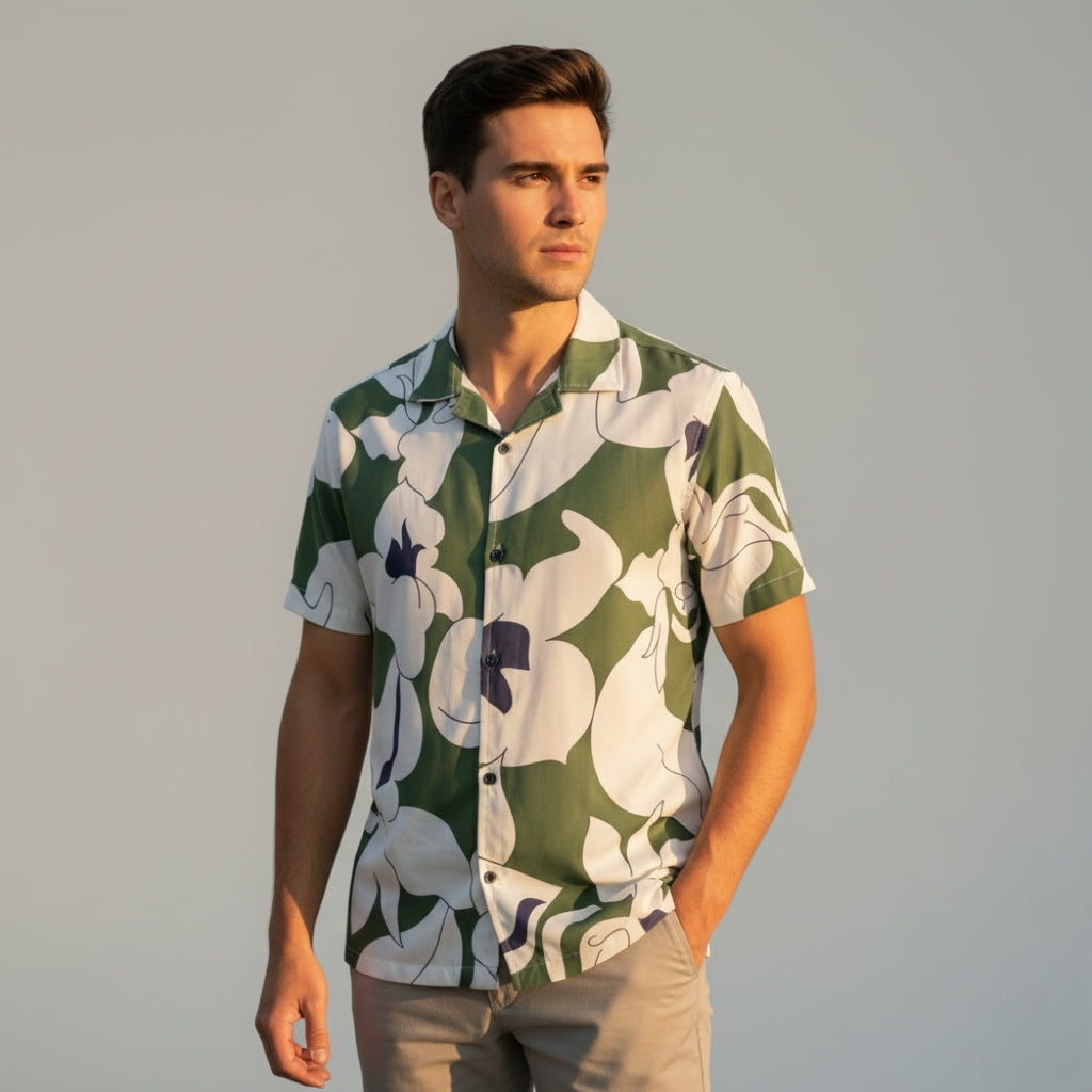 Men’s Fancy Printed Cuban Collar Rayon Shirt – Trendy Casual Wear