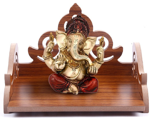 Elegant Wooden Mandir for Home – Wall Mounted Temple with Storage & Puja Set