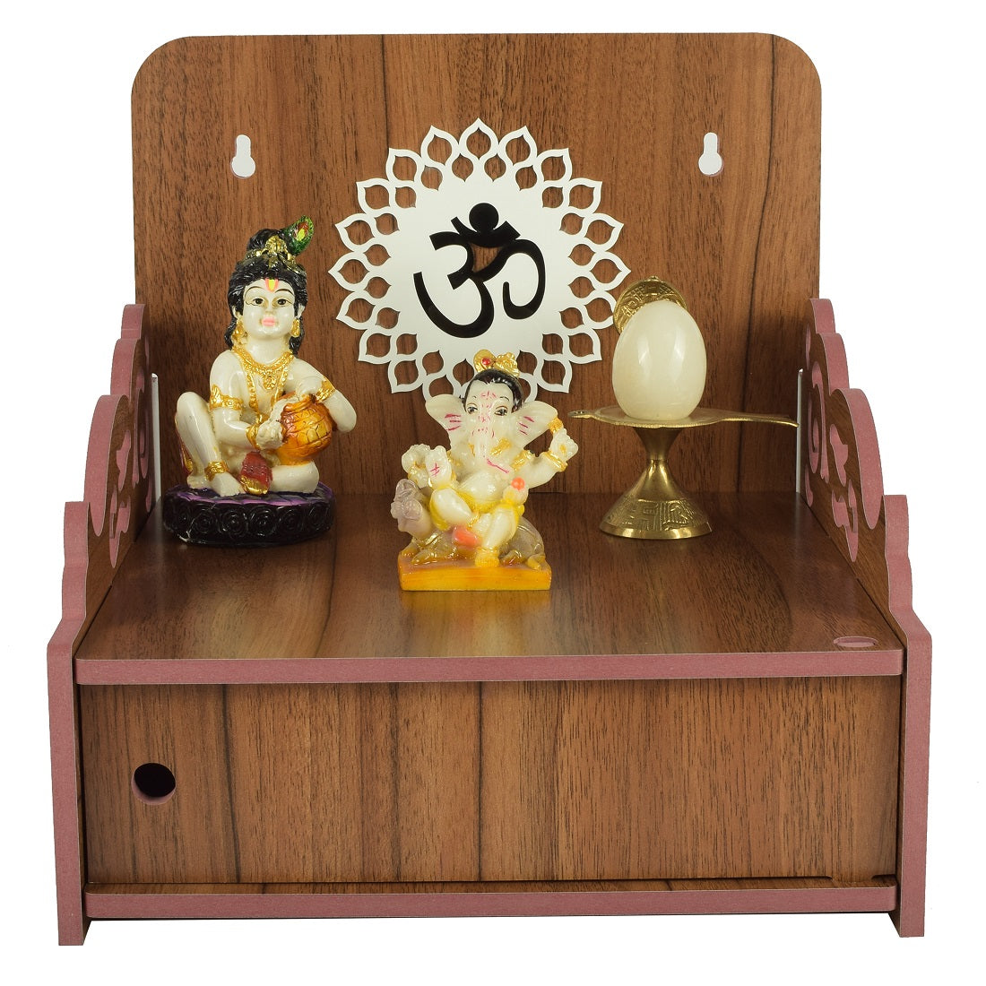 Elegant Wooden Mandir for Home Wall Mounted Temple with Door Storage & Puja Set