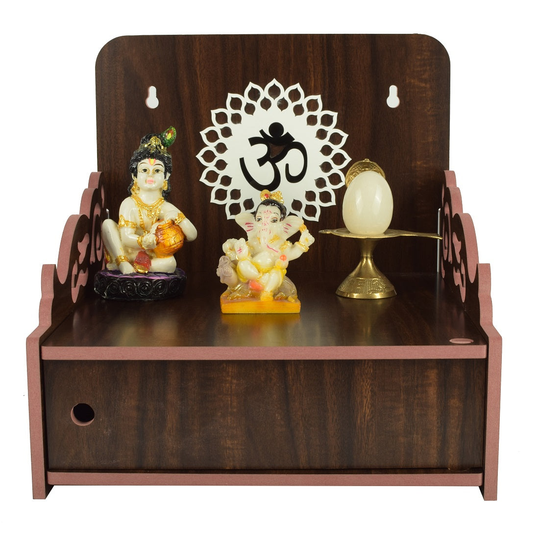 Elegant Wooden Mandir for Home Wall Mounted Temple with Door Storage & Puja Set