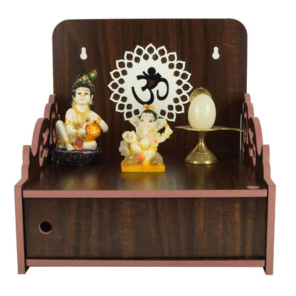 Elegant Wooden Mandir for Home Wall Mounted Temple with Door Storage & Puja Set